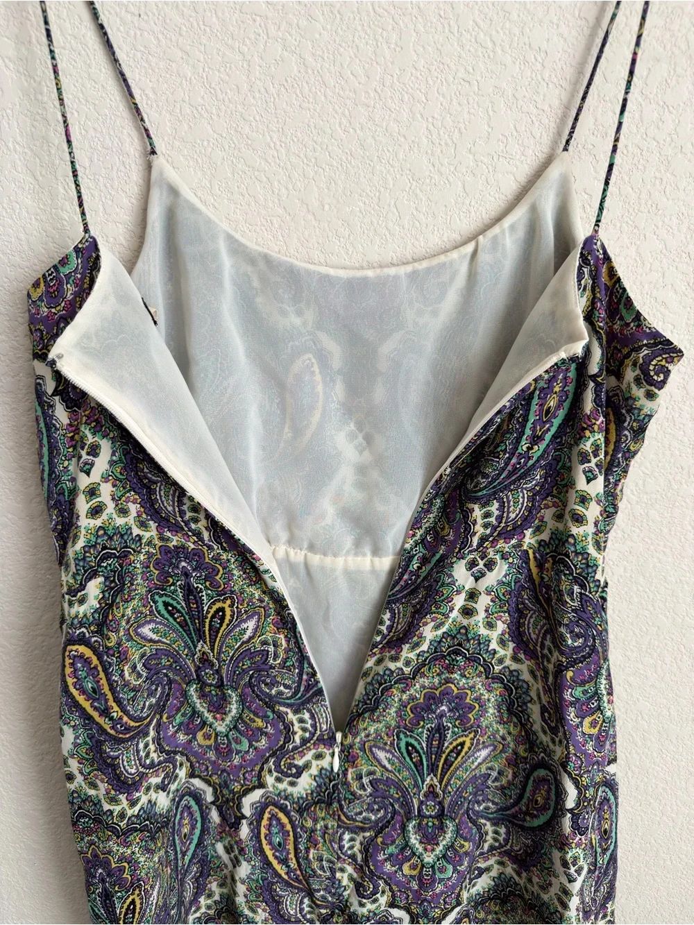 J.Crew Silk Paisley Slip Dress Purple Green Boho Spaghetti Strap Summer Cocktail